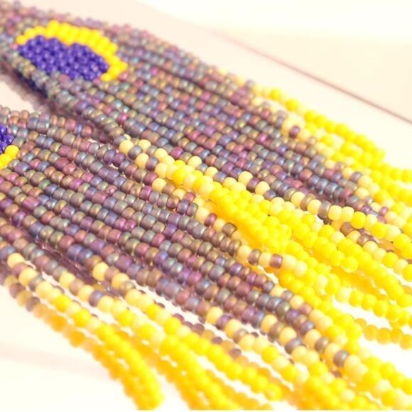 Moon Boho Seed Bead Tassel Dangling Statement French Wire Hook Earrings - Picture 8 of 9